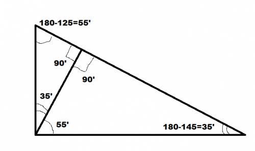 Высота прямоугольного треугольника опущенная на гипотенузу образует с одним из катетов угол 55 граду