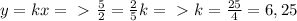 y=kx=\ \textgreater \ \frac{5}2=\frac{2}5k=\ \textgreater \ k=\frac{25}{4}=6,25