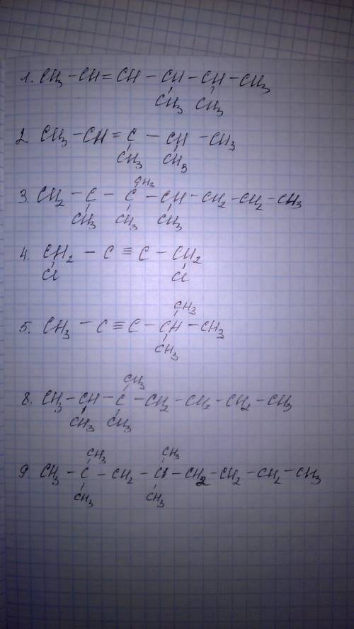 Написать структурные формулы следующих веществ: 1. 4,5 диметилгексен 2 2. 3,4 диметилпентен 2 3. 2,3