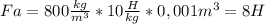 Fa=800 \frac{kg}{m^{3}} *10 \frac{H}{kg} *0,001m^{3}=8 H