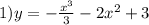 1)y=-\frac{x^3}3-2x^2+3