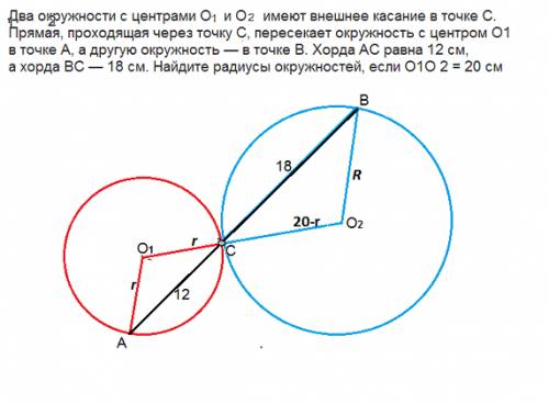 Решить два окружности с центрами o1 и o 2 имеют внешнее касание в точке c. прямая, проходящая через