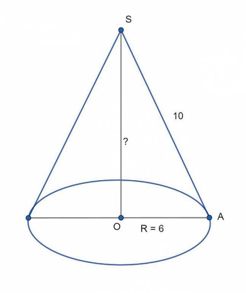 Диаметр основания конуса равен 12, а длина образующей — 10. найдите объем этого конуса.