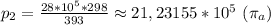 p_2= \frac{28*10^5*298}{393} \approx21,23155*10^5 \ ( \pi _a)