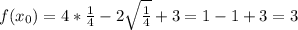 f(x_0)=4* \frac{1}{4}-2 \sqrt{ \frac{1}{4}}+3=1-1+3=3