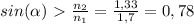 sin (\alpha) \ \textgreater \ \frac{n_2}{n_1} = \frac{1,33}{1,7} = 0,78