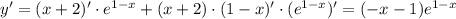 y'=(x+2)'\cdot e^{1-x}+(x+2)\cdot (1-x)'\cdot (e^{1-x})'=(-x-1)e^{1-x}