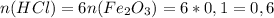 n(HCl)=6n(Fe_2O_3)=6*0,1=0,6