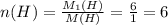 n(H)= \frac{M_1(H)}{M(H)} = \frac{6}{1}= 6