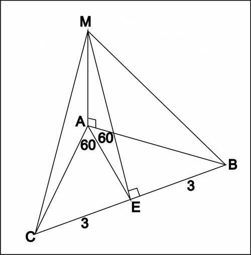 Кплоскости равнобедренного треугольника abc с основанием bc=6 см и углом 120 при вершине а проведен