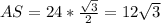 AS=24* \frac{ \sqrt{3} }{2} =12 \sqrt{3}