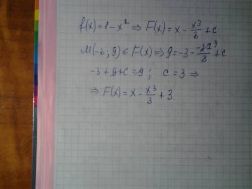 Найдите первообразные функции f(x)=1-x^2 , график которой проходит через данную точку м(-3; 9).