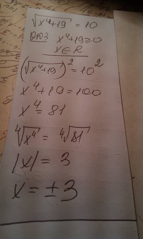 Решить уравнение под корнем x^4 + 19 = 10
