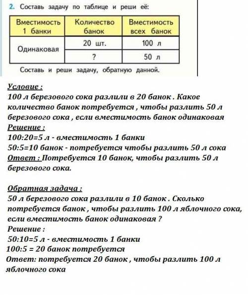 Вместимость 1 банки-одинаковая. кол-во банок 20 шт. вместимость всех банок 100л. решить потом состав