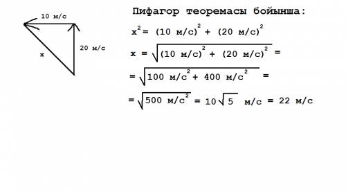 Тикушак солтустикке карай 20м/с ушып келеди егер батыстан 10м/с жел сокса тикушактын .комектесиндерш