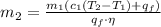 m_2= \frac{m_1(c_1(T_2-T_1)+q_f)}{ q_f \cdot \eta}