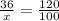 \frac{36}{x}= \frac{120}{100}