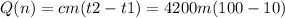 Q(n)=cm(t2-t1)=4200m(100-10)