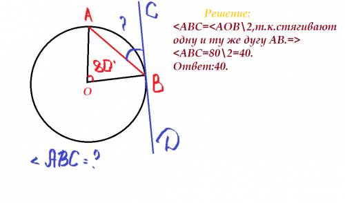 Вокружности с центром в точке о проведена хорда ab. центральный угол aob равен 80*. найдите градусну