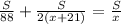 \frac{S}{88} + \frac{S}{2(x+21)} = \frac{S}{x}