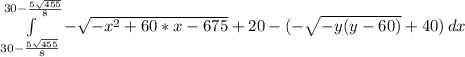 \int\limits^{30-\frac{5\sqrt{455}}{8}}_{30-\frac{5\sqrt{455}}{8}} { - \sqrt{-x^2+60*x-675}+20-(-\sqrt{-y(y-60)}+40) \, dx