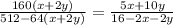 \frac{160(x+2y)}{512-64(x+2y)} = \frac{5x+10y}{16-2x-2y}