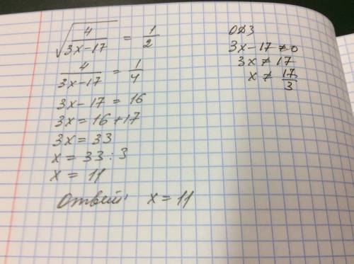 √(4/3x-17) = 1/2. решить. пошагово.