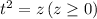 t^2=z\,(z \geq 0)