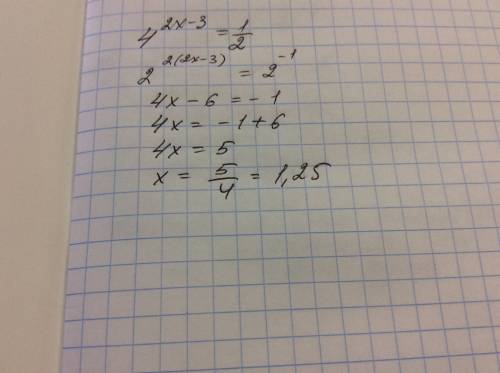 Решить после показательное уравнение 4^(2x-3)=0.5