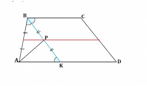 Утрапеції abcd (ad ii bc) бісектриса кута abc перетинає середню лінію в точці p. доведіть, що кут ap