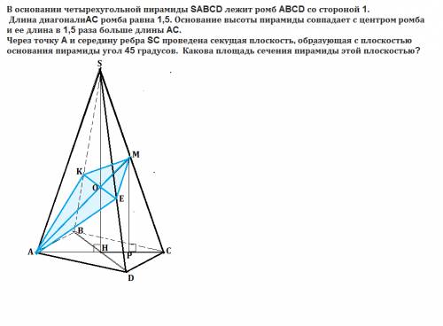 Восновании четырехугольной пирамиды sabcd лежит ромб abcd со стороной 1. длина диагоналиac ромба рав