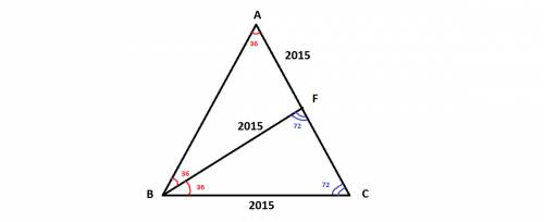Угол a равнобедренного треугольника abc с основанием bc равен 36o; bf − биссектри- са треугольника a