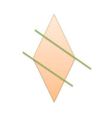 Сдвух прямолинейных разрезов разрежьте ромб на три части, из которых можно составить прямоугольник.