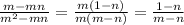 \frac{m-mn}{m^{2}-mn} = \frac{m(1-n)}{m(m-n)} = \frac{1-n}{m-n}