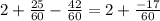 2+ \frac{25}{60}- \frac{42}{60} =2+ \frac{-17}{60}