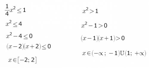 Решить систему неравенств одна четвертая х^2 меньше или равно 1 х^2 больше 1 , с решением
