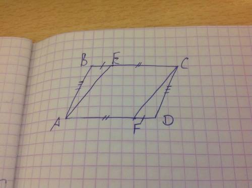 Abcd-араллеограмм, точки е и f принадлежат соответственно сторонам bc и аd, причем ве=fd. докажите ч