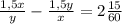 \frac{1,5x}{y}- \frac{1,5y}{x}=2 \frac{15}{60}