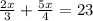 \frac{2x}{3}+ \frac{5x}{4}=23