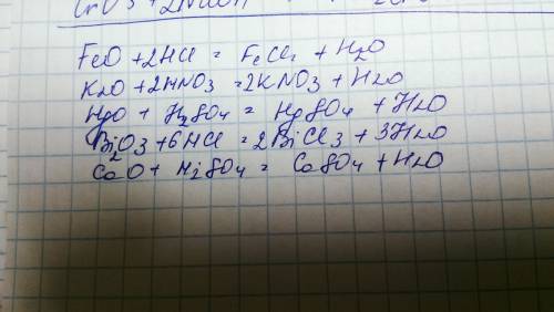 Напишите уравнения реакций, свидетельствующие об основных свойствах feo, k2o, hgo, bi2o3, cao
