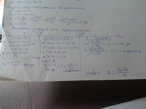 |x^2-2x-4|=3x-2 нужно решить за ответ ставлю высший !