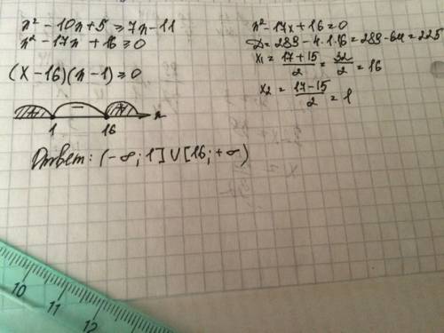 X²-10x+5≥7x-11 решите с объяснением