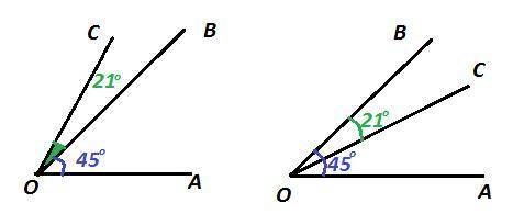 Угол аов равен 45°,угол вос=21°.найти угол аос