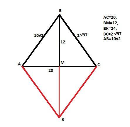 Сумма квадратов диагоналей параллелограмма равна сумме квадратов его сторон.найдите площадь треуголь