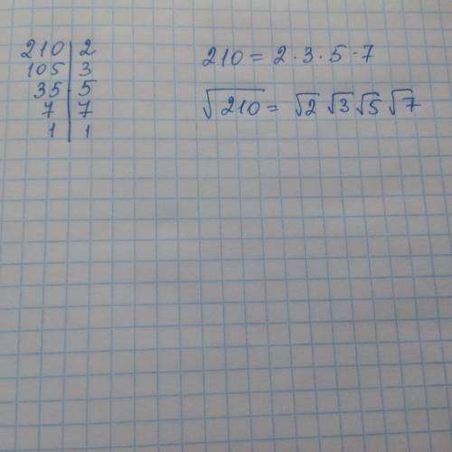 Напишите вырожение √210 в втде произведения корней простых чисел