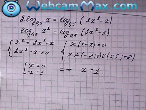 Решите ! 2 log 0,5x=log0,5(2x^2-x)