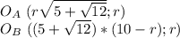 O_{A} \ (r \sqrt{5+\sqrt{12}} ; r) \\ &#10; O _{B} \ ((\sqr{5+\sqrt{12 })*(10-r) ; r) &#10;