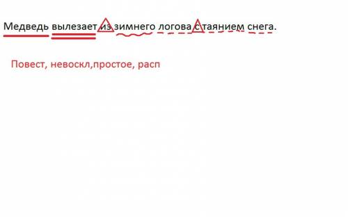Медведь вылезает из зимнего логова с таянием снега. разбор предложения
