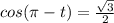 cos( \pi -t)= \frac{ \sqrt{3}}{2}