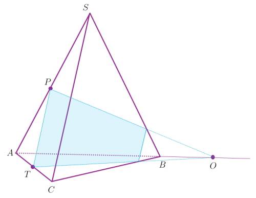 Точки p и t- соответственно середины рёбер sa и ac треугольной пирамиды sabc, точка o лежит на луче,